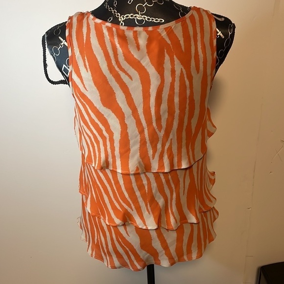 Michael Kors Orange Tan Zebra Pattern Tiered Tank Top Size 6P - Picture 3 of 4